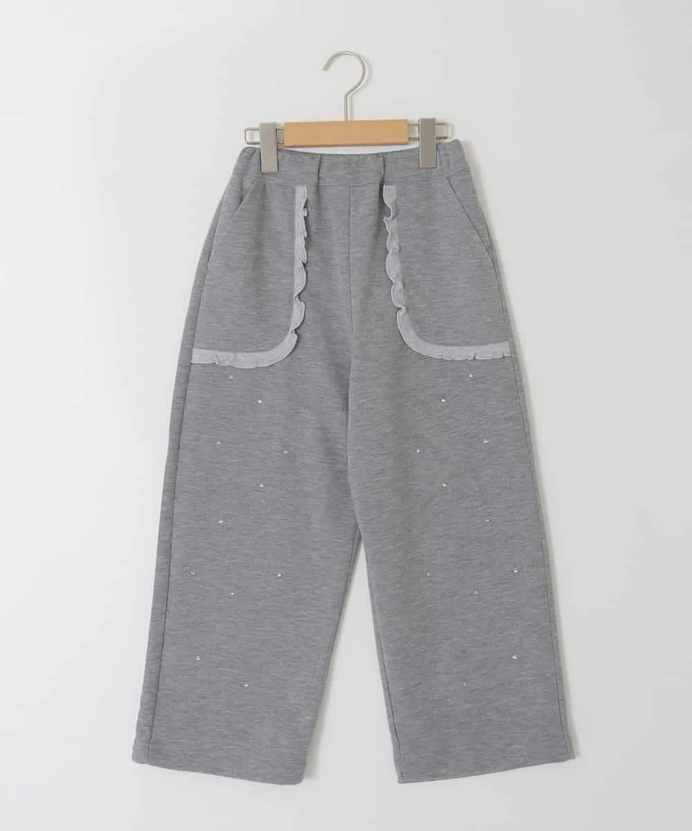 KJLKD11044 a.v.v KIDS(アー・ヴェ・ヴェ) [130-160]【洗える】キラキラスウェットパンツ ライトグレー