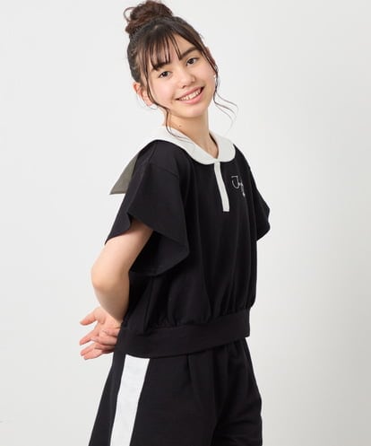 KJNFD55074 a.v.v KIDS [130-160]【セットアップ】配色セーラーカラー裏毛セットアップ