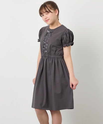 KJPGD01034 a.v.v KIDS [120-160]【接触冷感/毛玉になりにくい】レースアップフレアワンピース