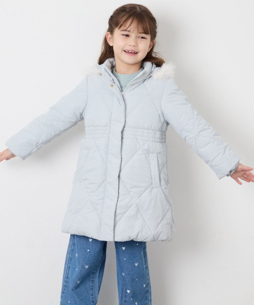 KJUAG45089 a.v.v KIDS(アー・ヴェ・ヴェ) [120-160]【手洗い可/フード取り外し可】中綿ロングコート ライトブルー