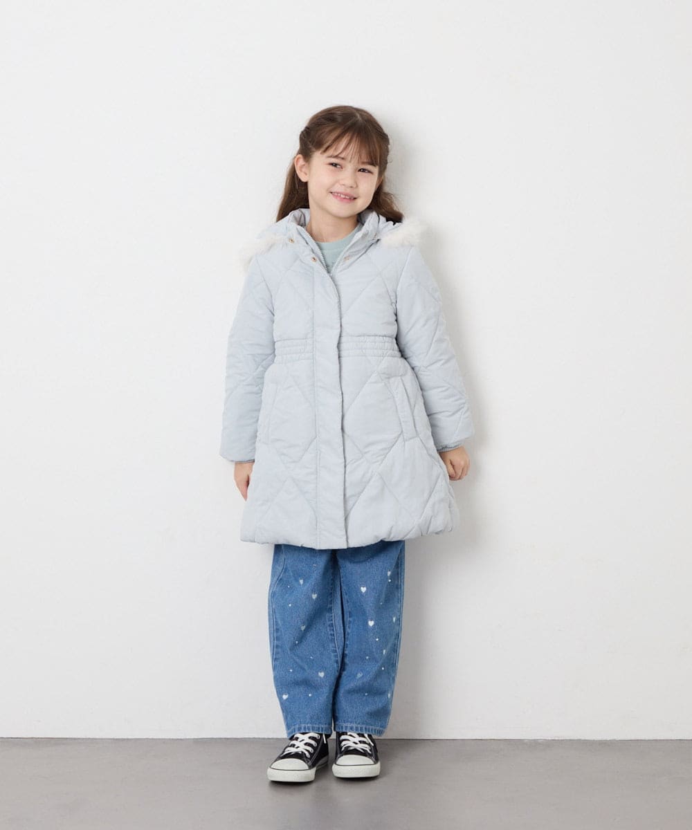 KJUAG45089 a.v.v KIDS(アー・ヴェ・ヴェ) [120-160]【手洗い可/フード取り外し可】中綿ロングコート ライトブルー