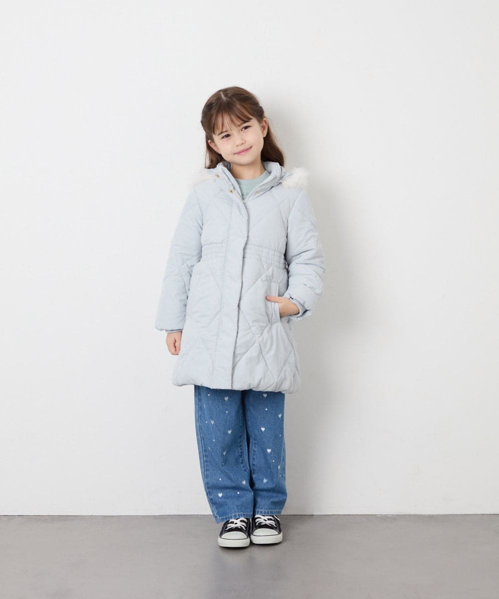 KJUAG45089 a.v.v KIDS(アー・ヴェ・ヴェ) [120-160]【手洗い可/フード取り外し可】中綿ロングコート ライトブルー