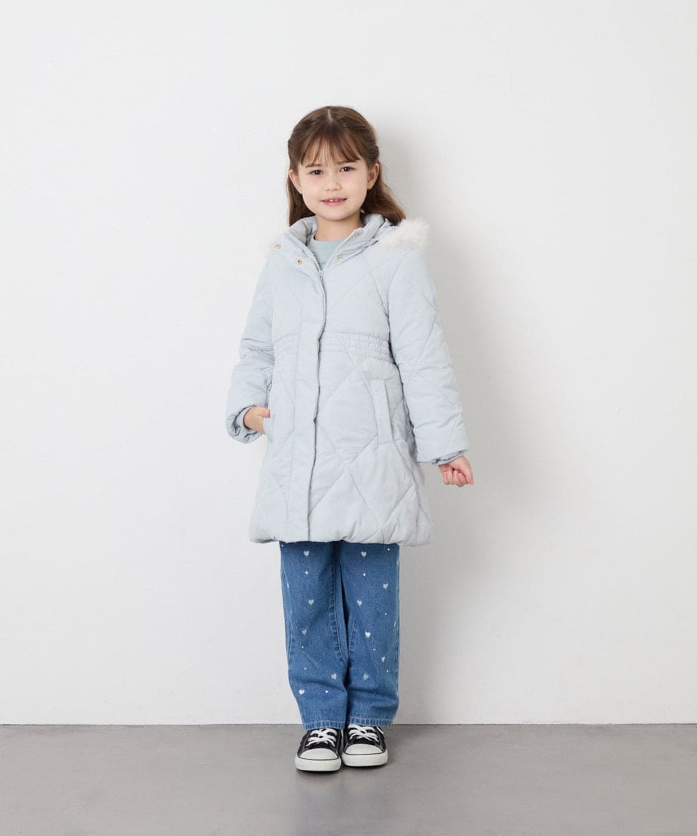 KJUAG45089 a.v.v KIDS(アー・ヴェ・ヴェ) [120-160]【手洗い可/フード取り外し可】中綿ロングコート ライトブルー