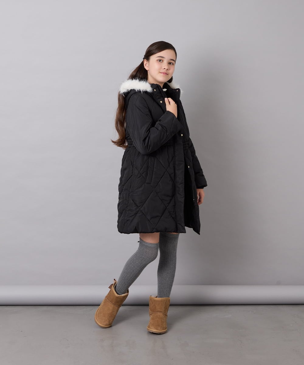 KJUAG45089 a.v.v KIDS(アー・ヴェ・ヴェ) [120-160]【手洗い可/フード取り外し可】中綿ロングコート ブラック