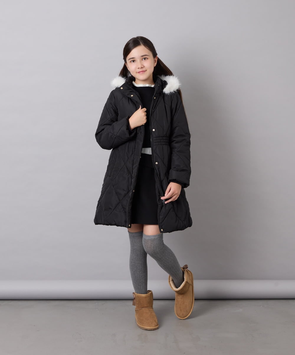 KJUAG45089 a.v.v KIDS(アー・ヴェ・ヴェ) [120-160]【手洗い可/フード取り外し可】中綿ロングコート ブラック