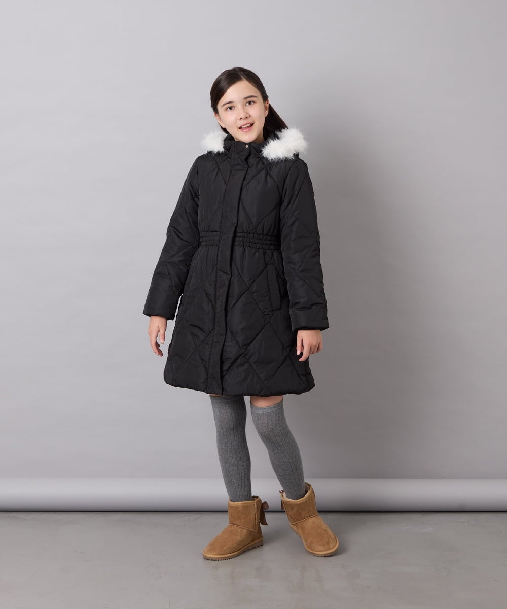 KJUAG45089 a.v.v KIDS(アー・ヴェ・ヴェ) [120-160]【手洗い可/フード取り外し可】中綿ロングコート ブラック