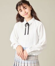 KQBBD01044 a.v.v KIDS(アー・ヴェ・ヴェ) [150-160]【2026 卒服/シワになりにくい】リボンタイ付きピンタックブラウス ホワイト