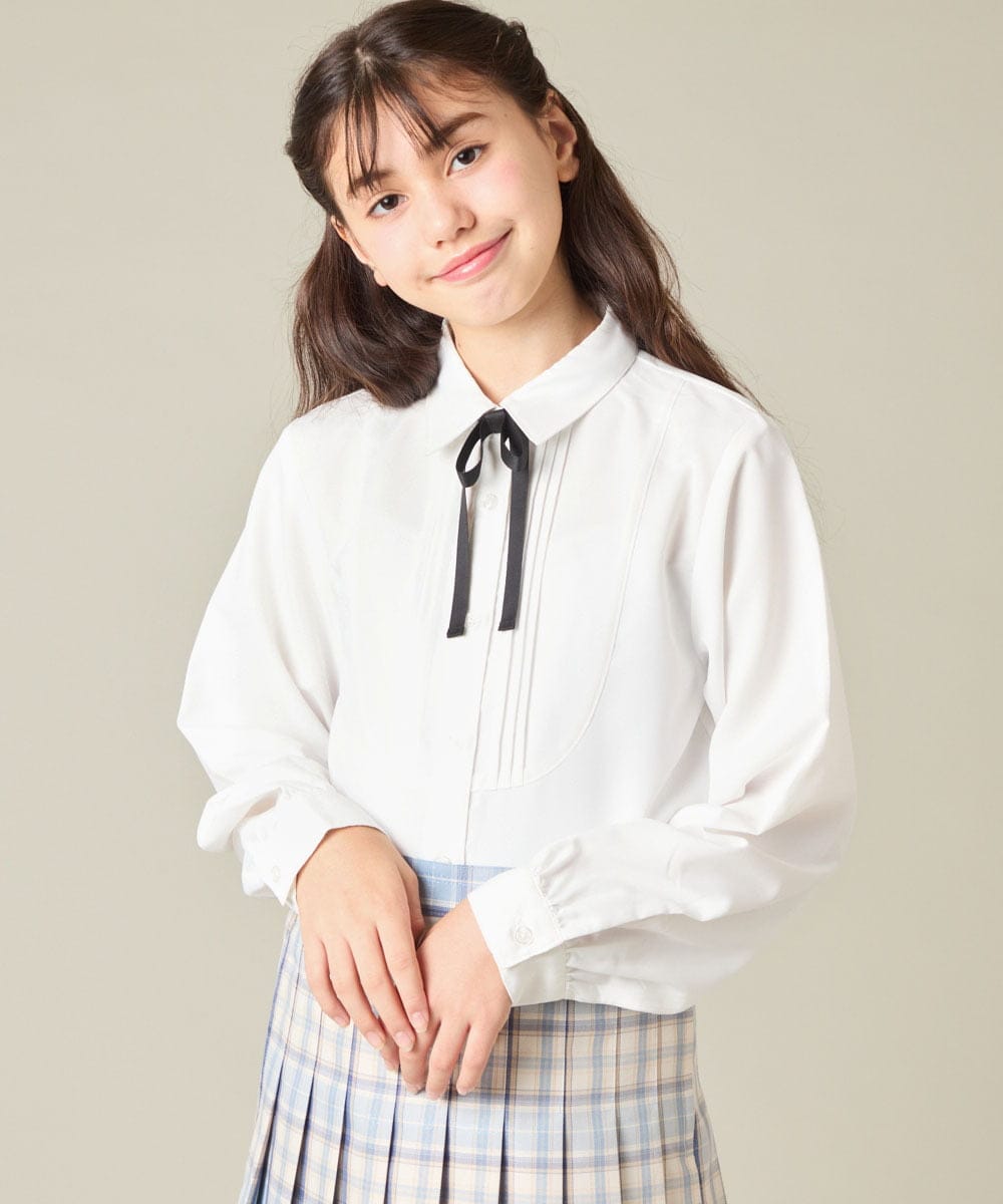 KQBBD01044 a.v.v KIDS(アー・ヴェ・ヴェ) [150-160]【2026 卒服/シワになりにくい】リボンタイ付きピンタックブラウス ホワイト