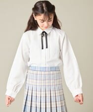 KQBBD01044 a.v.v KIDS(アー・ヴェ・ヴェ) [150-160]【2026 卒服/シワになりにくい】リボンタイ付きピンタックブラウス ホワイト