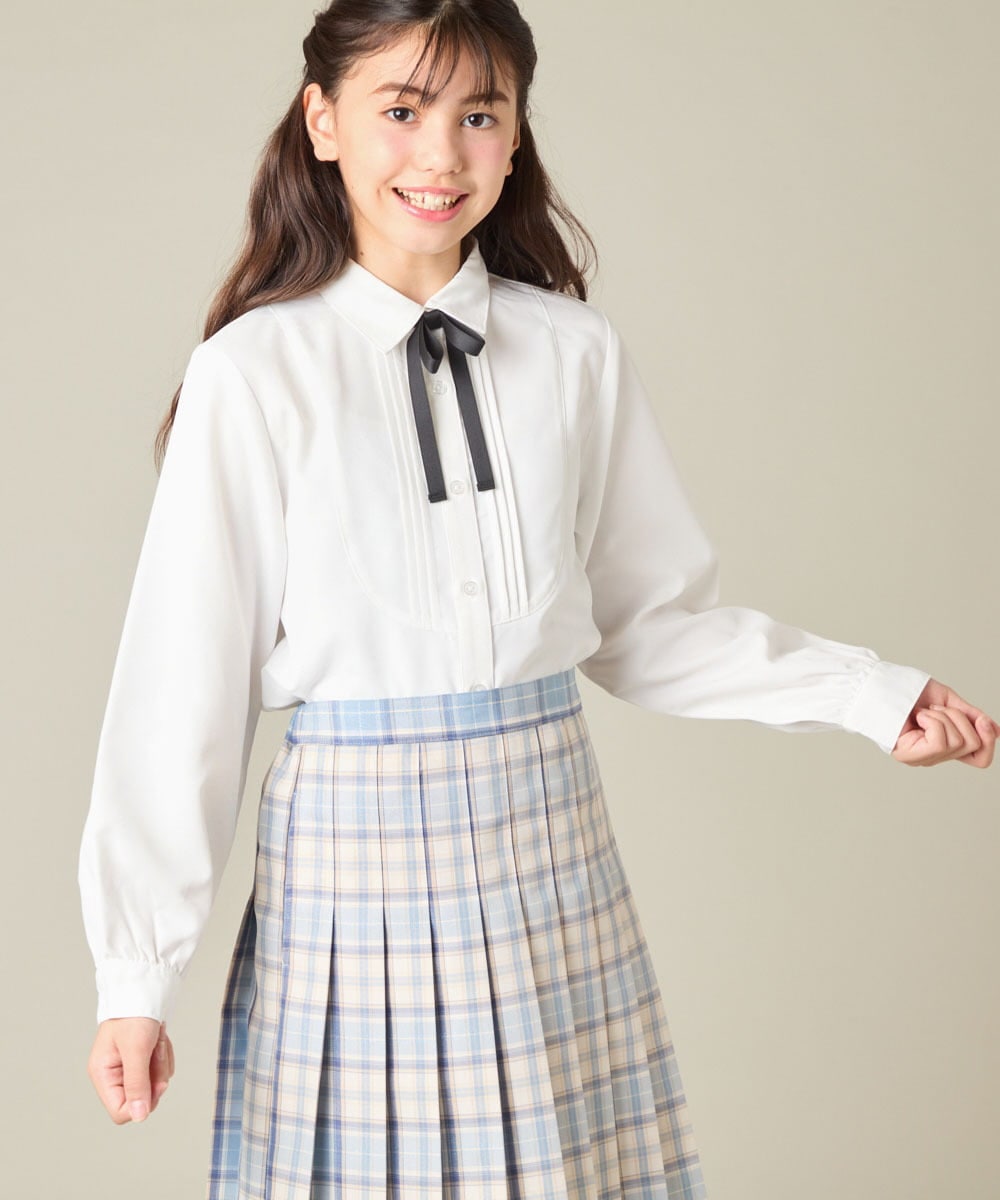 KQBBD01044 a.v.v KIDS(アー・ヴェ・ヴェ) [150-160]【2026 卒服/シワになりにくい】リボンタイ付きピンタックブラウス ホワイト