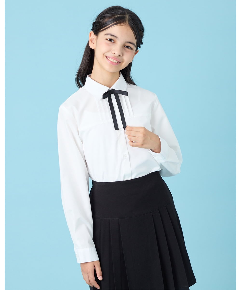 KQBBG02044 a.v.v KIDS(アー・ヴェ・ヴェ) [150-160]【リボン取り外し可能】リボン付きブラウス ホワイト