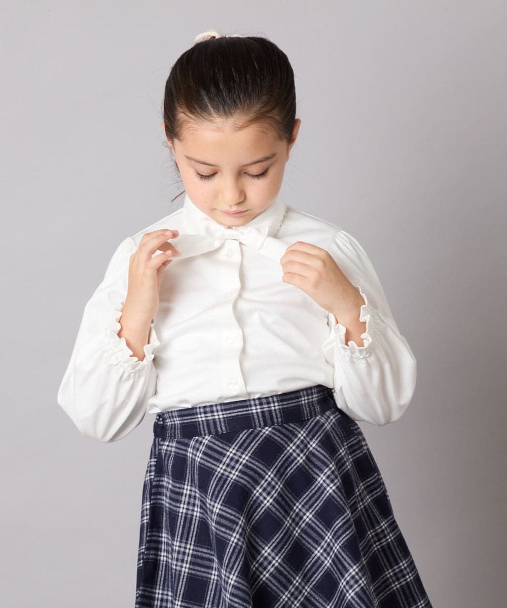 KQBCD01034 a.v.v KIDS(アー・ヴェ・ヴェ) [110-130]【取り外し可能リボンタイ】リボン付きカットソーブラウス ホワイト