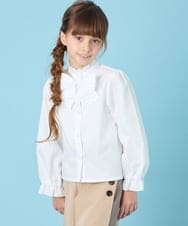 KQBCG01034 a.v.v KIDS(アー・ヴェ・ヴェ) [120-130]【リボン取り外し可能】セレモニーリボン付きブラウス ホワイト