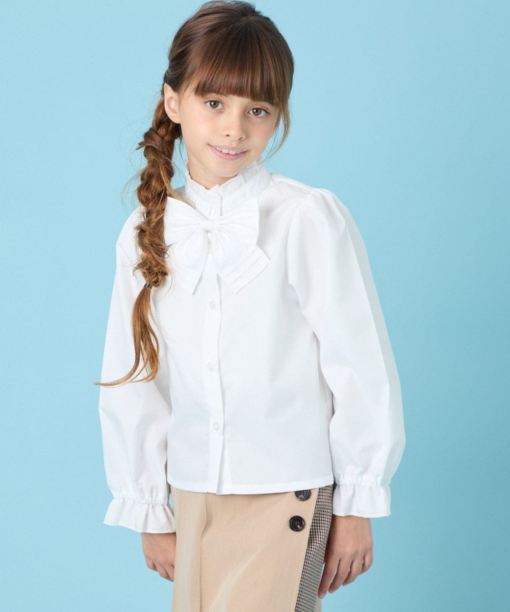 KQBCG01034 a.v.v KIDS(アー・ヴェ・ヴェ) [120-130]【リボン取り外し可能】セレモニーリボン付きブラウス ホワイト