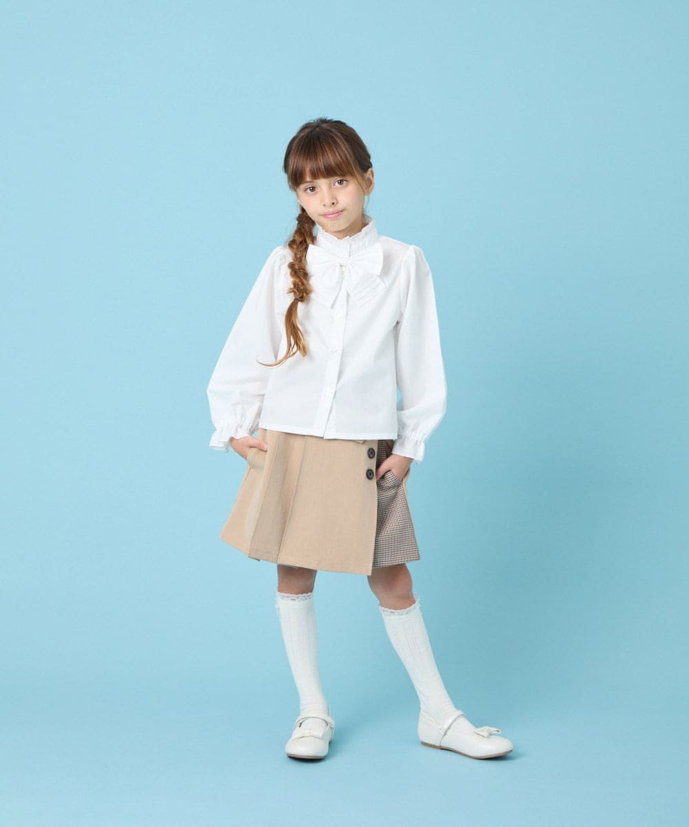KQBCG01034 a.v.v KIDS(アー・ヴェ・ヴェ) [120-130]【リボン取り外し可能】セレモニーリボン付きブラウス ホワイト
