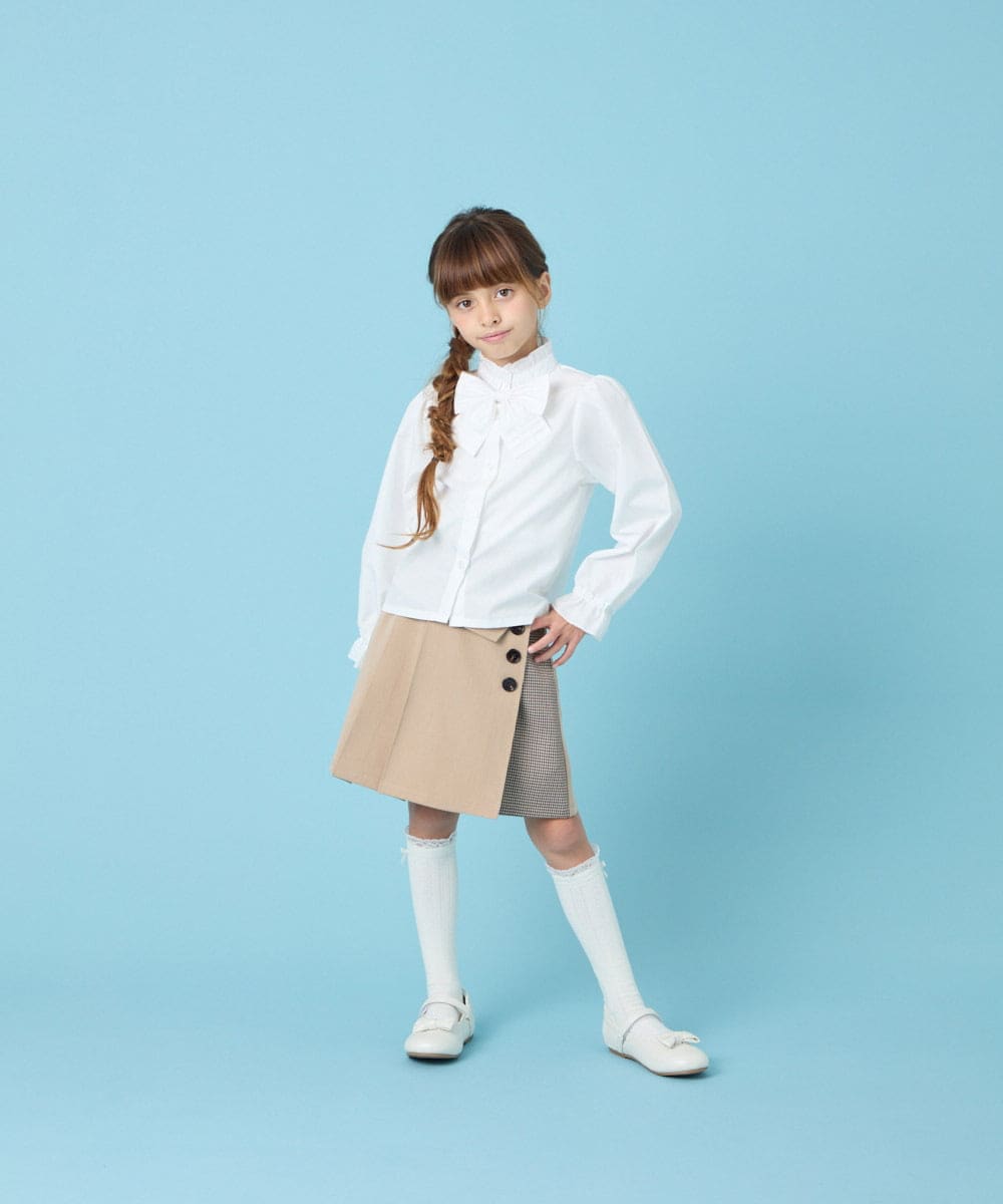 KQBCG01034 a.v.v KIDS(アー・ヴェ・ヴェ) [120-130]【リボン取り外し可能】セレモニーリボン付きブラウス ホワイト