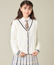 KQCBD01044 a.v.v KIDS(アー・ヴェ・ヴェ) [150-160]【2026 卒服】配色ケーブルカーディガン ホワイト