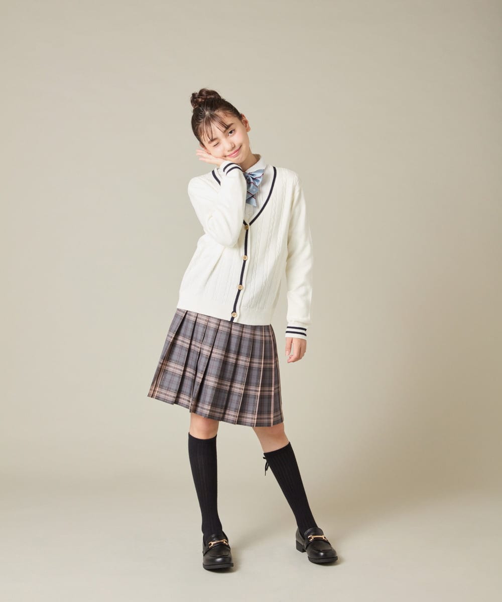 KQCBD01044 a.v.v KIDS(アー・ヴェ・ヴェ) [150-160]【2026 卒服】配色ケーブルカーディガン ホワイト