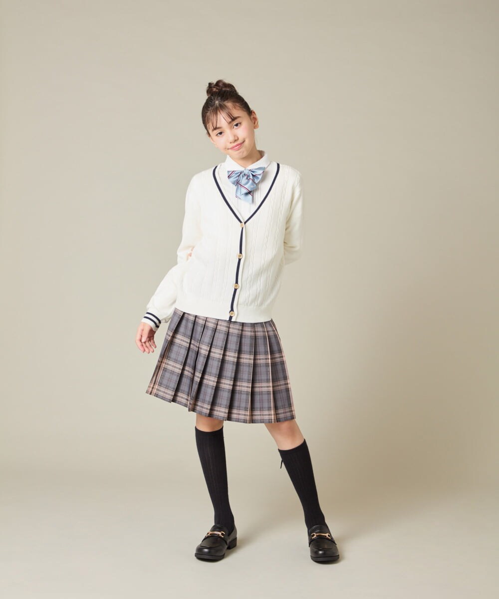 KQCBD01044 a.v.v KIDS(アー・ヴェ・ヴェ) [150-160]【2026 卒服】配色ケーブルカーディガン ホワイト