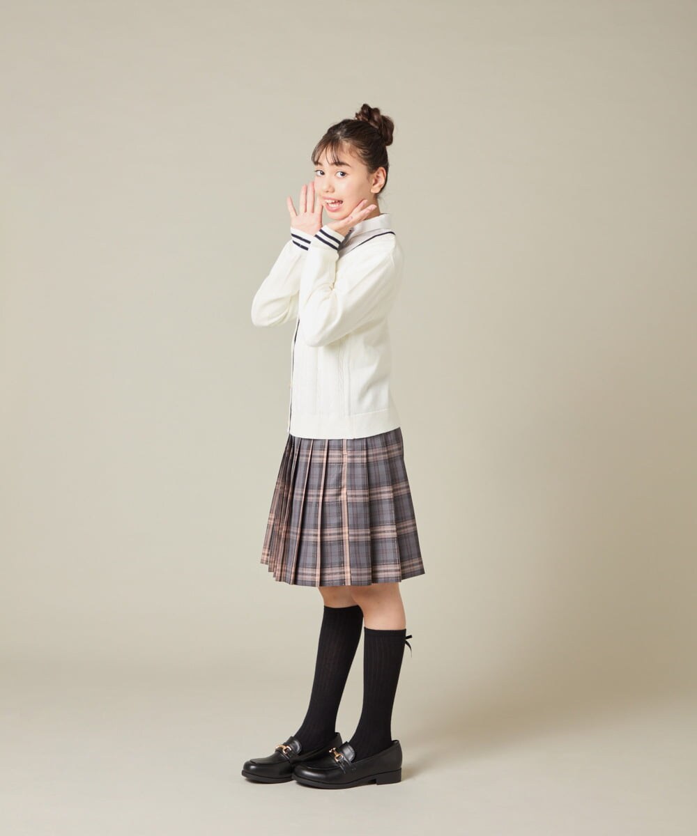 KQCBD01044 a.v.v KIDS(アー・ヴェ・ヴェ) [150-160]【2026 卒服】配色ケーブルカーディガン ホワイト