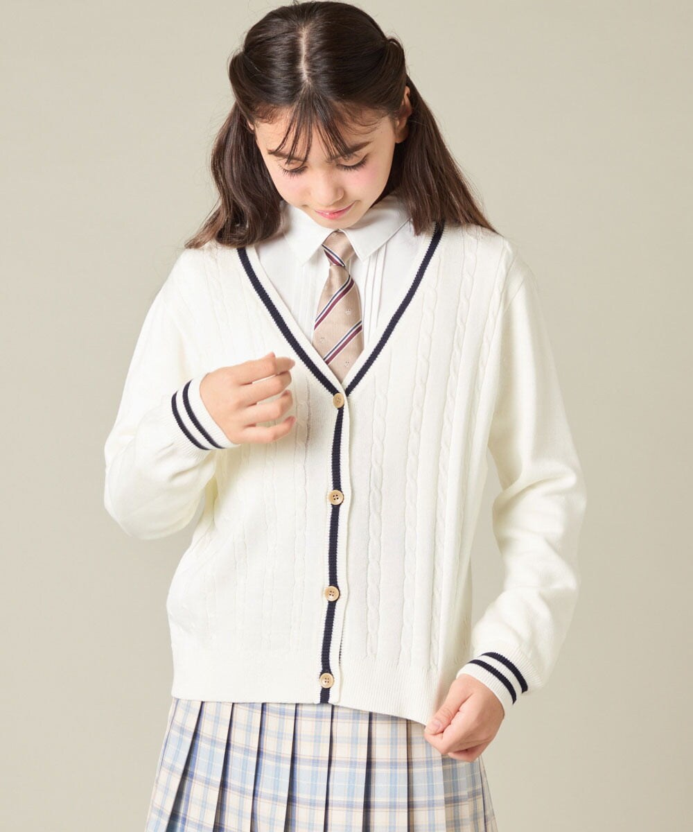 KQCBD01044 a.v.v KIDS(アー・ヴェ・ヴェ) [150-160]【2026 卒服】配色ケーブルカーディガン ホワイト