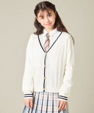 KQCBD01044 a.v.v KIDS(アー・ヴェ・ヴェ) [150-160]【2026 卒服】配色ケーブルカーディガン ホワイト