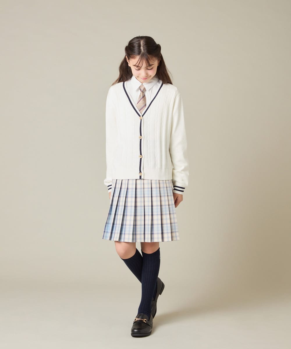 KQCBD01044 a.v.v KIDS(アー・ヴェ・ヴェ) [150-160]【2026 卒服】配色ケーブルカーディガン ホワイト