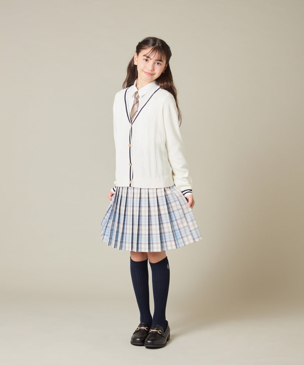 KQCBD01044 a.v.v KIDS(アー・ヴェ・ヴェ) [150-160]【2026 卒服】配色ケーブルカーディガン ホワイト