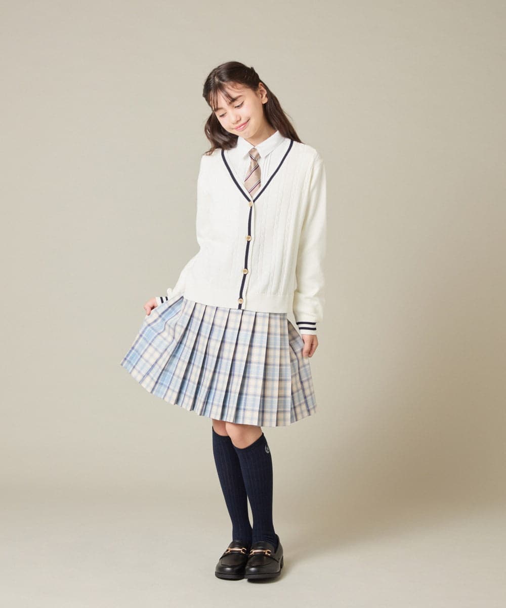 KQCBD01044 a.v.v KIDS(アー・ヴェ・ヴェ) [150-160]【2026 卒服】配色ケーブルカーディガン ホワイト