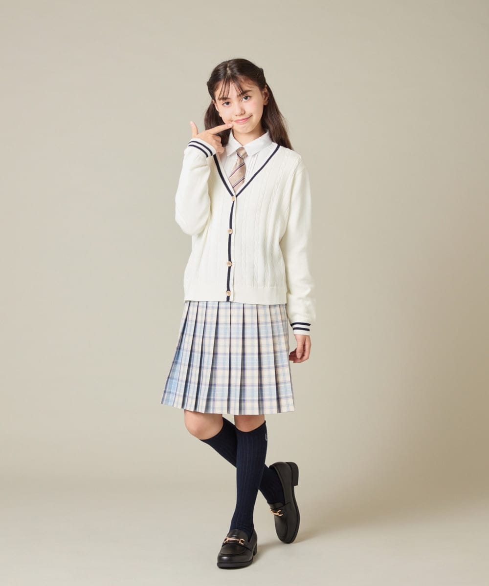 KQCBD01044 a.v.v KIDS(アー・ヴェ・ヴェ) [150-160]【2026 卒服】配色ケーブルカーディガン ホワイト
