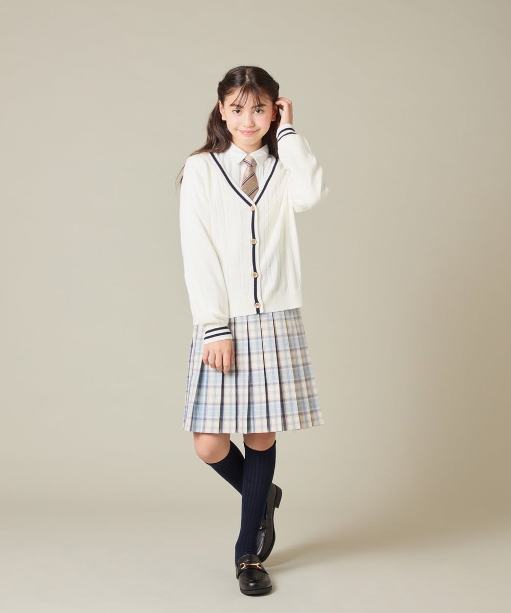 KQCBD01044 a.v.v KIDS(アー・ヴェ・ヴェ) [150-160]【2026 卒服】配色ケーブルカーディガン ホワイト