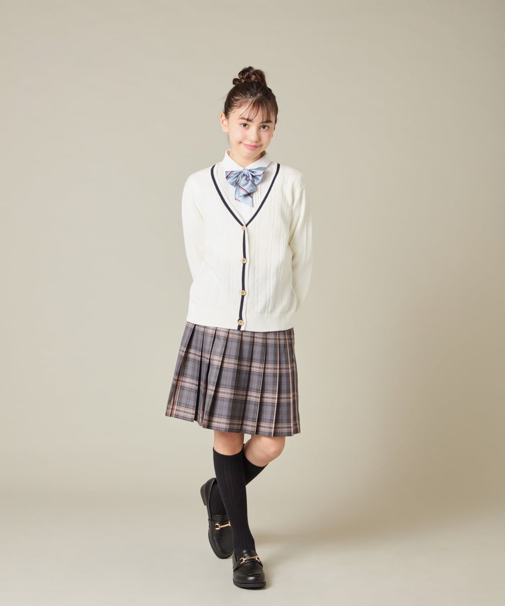 KQCBD01044 a.v.v KIDS(アー・ヴェ・ヴェ) [150-160]【2026 卒服】配色ケーブルカーディガン ホワイト