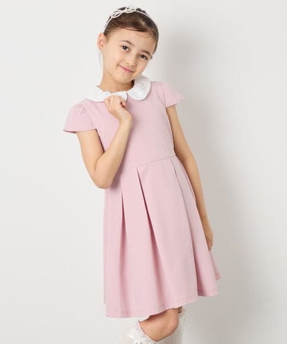 KQEAD01079 a.v.v KIDS [110-130]【取り外し可能な襟/発表会/お受験/お食事会】パール調襟付きフレアワンピース