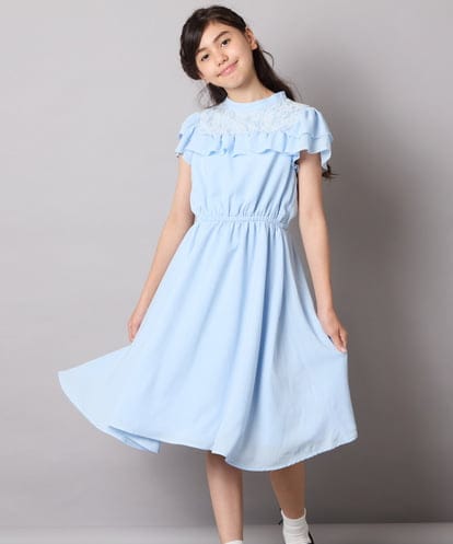 KQEAD02089 a.v.v KIDS [140-160]【発表会/結婚式/お食事会/特別なお出掛けシーンに】レース切り替えフリルワンピース