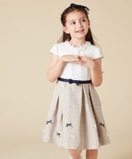 KQECA01129 a.v.v KIDS(アー・ヴェ・ヴェ) [100-130]【結婚式/セレモニー/オケージョン】フラワージャカードワンピース ベージュ
