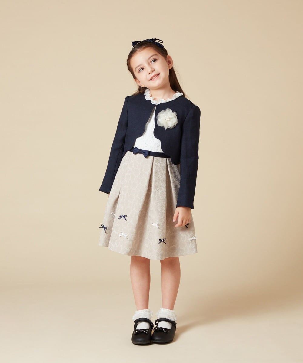 KQECA01129 a.v.v KIDS(アー・ヴェ・ヴェ) [100-130]【結婚式/セレモニー/オケージョン】フラワージャカードワンピース ベージュ