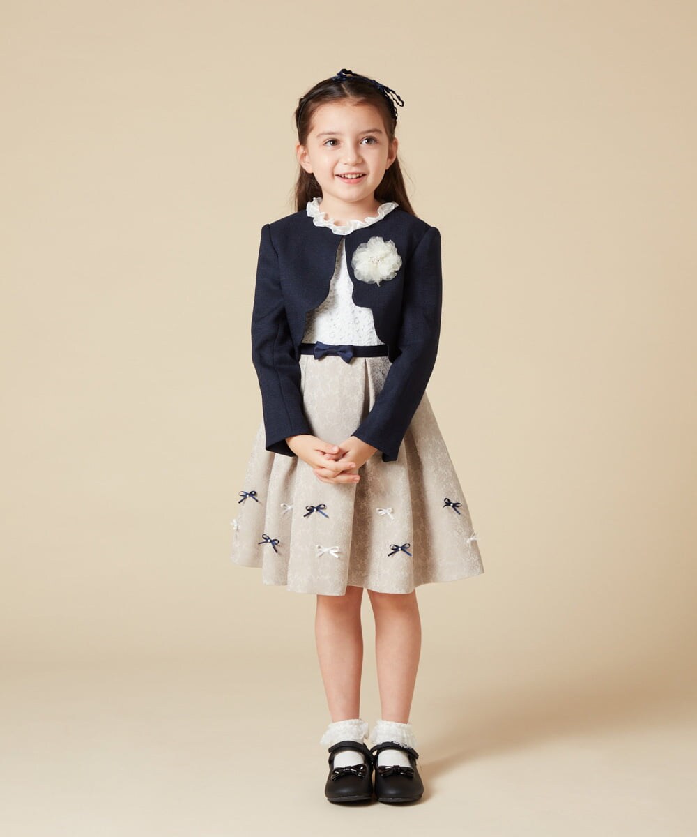 KQECA01129 a.v.v KIDS(アー・ヴェ・ヴェ) [100-130]【結婚式/セレモニー/オケージョン】フラワージャカードワンピース ベージュ