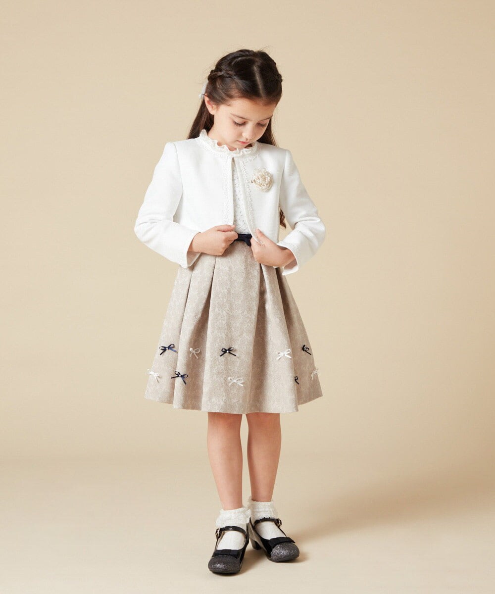 KQECA01129 a.v.v KIDS(アー・ヴェ・ヴェ) [100-130]【結婚式/セレモニー/オケージョン】フラワージャカードワンピース ベージュ