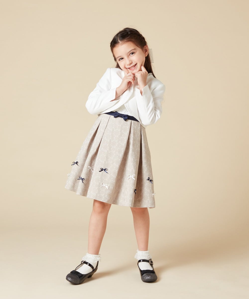 KQECA01129 a.v.v KIDS(アー・ヴェ・ヴェ) [100-130]【結婚式/セレモニー/オケージョン】フラワージャカードワンピース ベージュ
