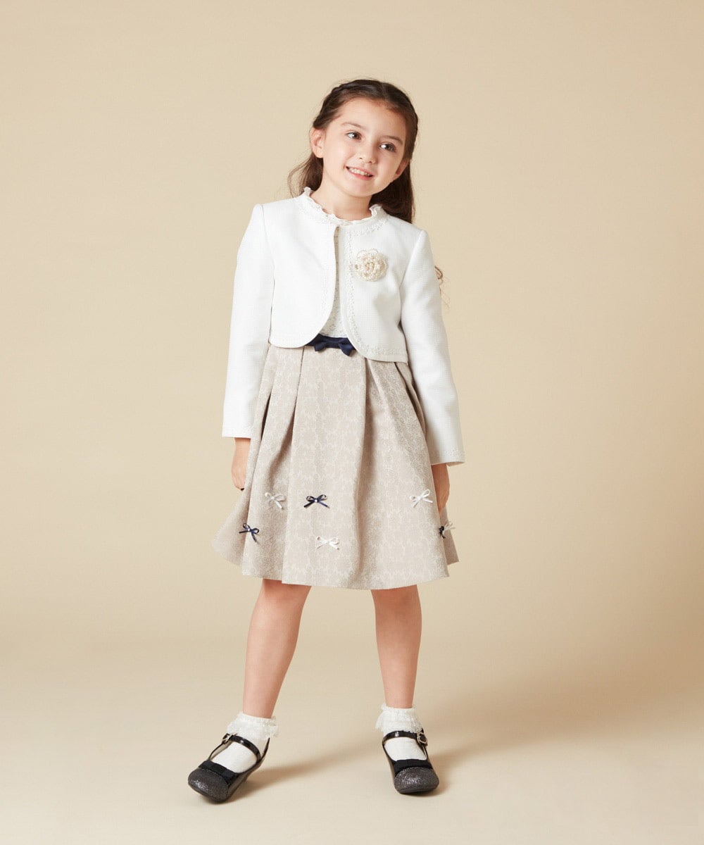 KQECA01129 a.v.v KIDS(アー・ヴェ・ヴェ) [100-130]【結婚式/セレモニー/オケージョン】フラワージャカードワンピース ベージュ