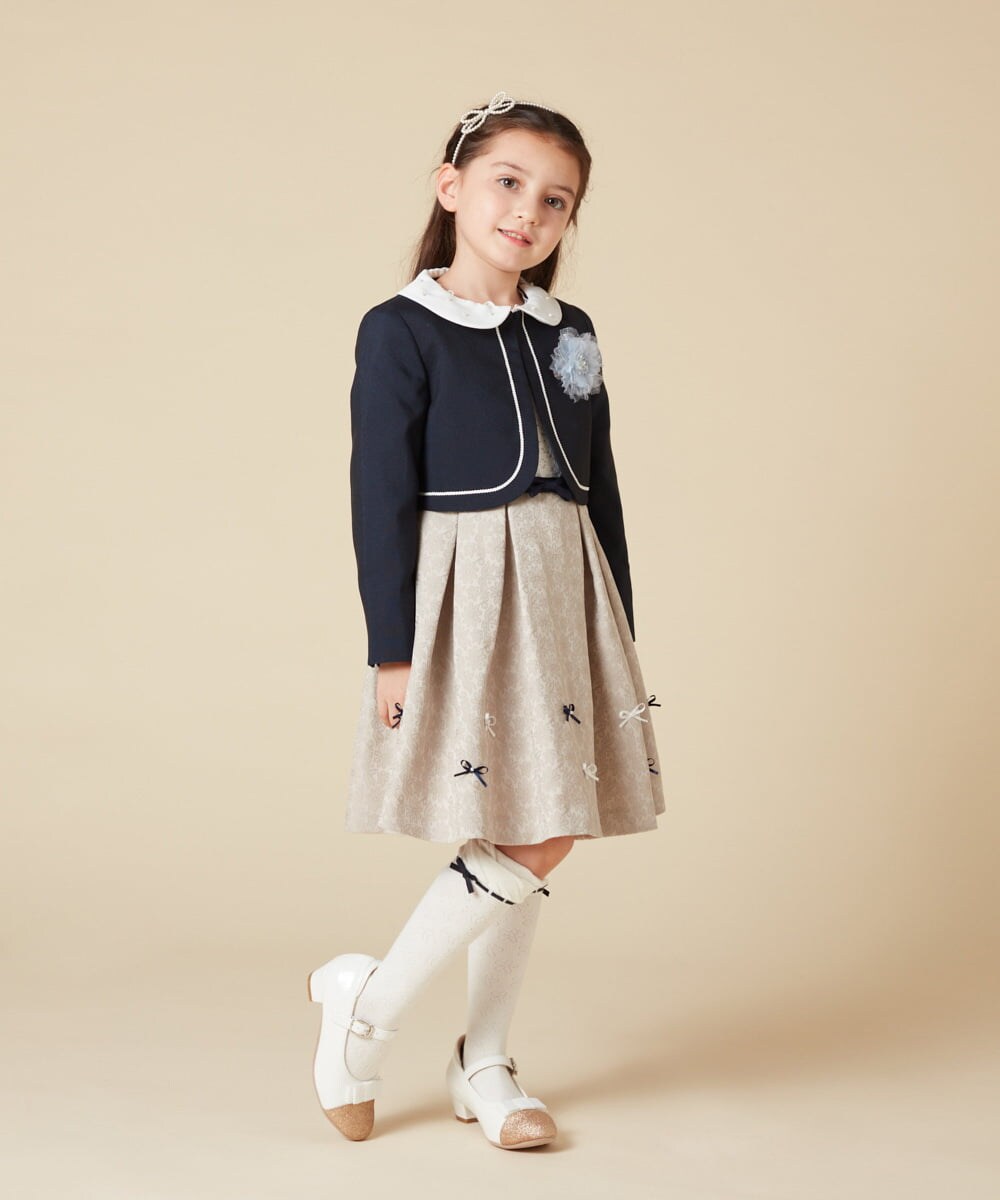 KQECA01129 a.v.v KIDS(アー・ヴェ・ヴェ) [100-130]【結婚式/セレモニー/オケージョン】フラワージャカードワンピース ベージュ