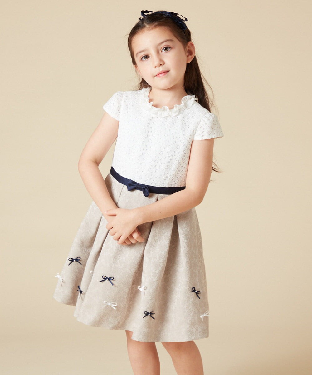 KQECA01129 a.v.v KIDS(アー・ヴェ・ヴェ) [100-130]【結婚式/セレモニー/オケージョン】フラワージャカードワンピース ベージュ