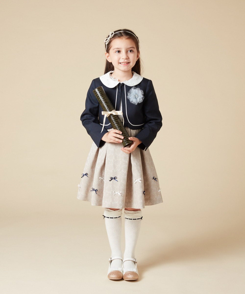 KQECA01129 a.v.v KIDS(アー・ヴェ・ヴェ) [100-130]【結婚式/セレモニー/オケージョン】フラワージャカードワンピース ベージュ