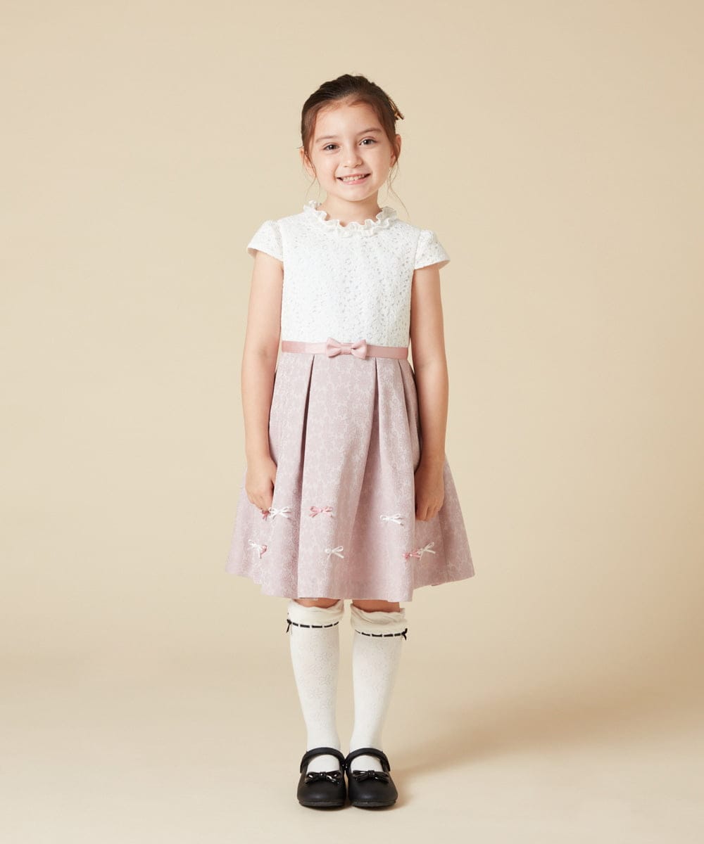 KQECA01129 a.v.v KIDS(アー・ヴェ・ヴェ) [100-130]【結婚式/セレモニー/オケージョン】フラワージャカードワンピース ベージュ