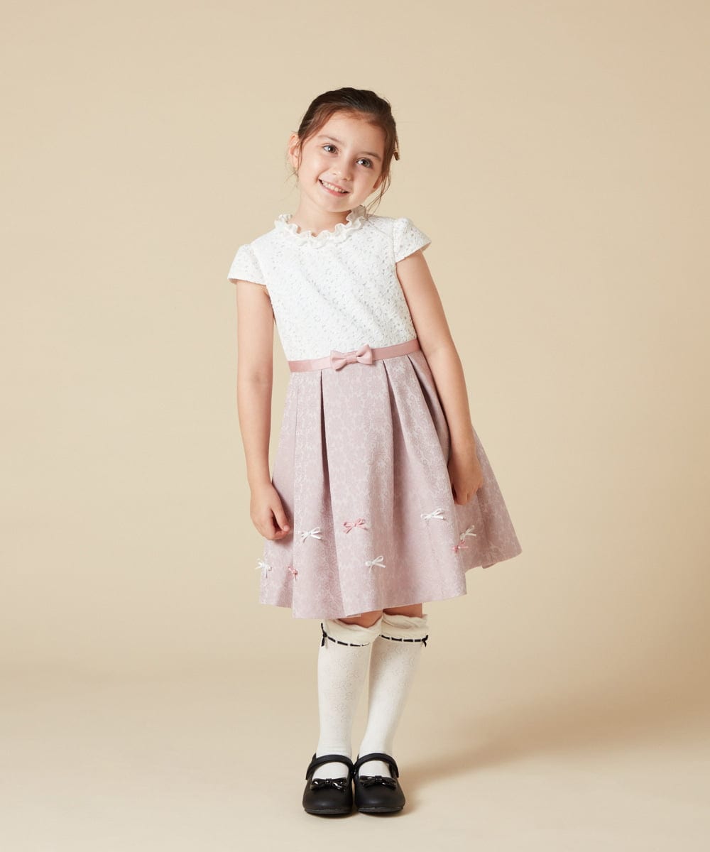 KQECA01129 a.v.v KIDS(アー・ヴェ・ヴェ) [100-130]【結婚式/セレモニー/オケージョン】フラワージャカードワンピース ベージュ