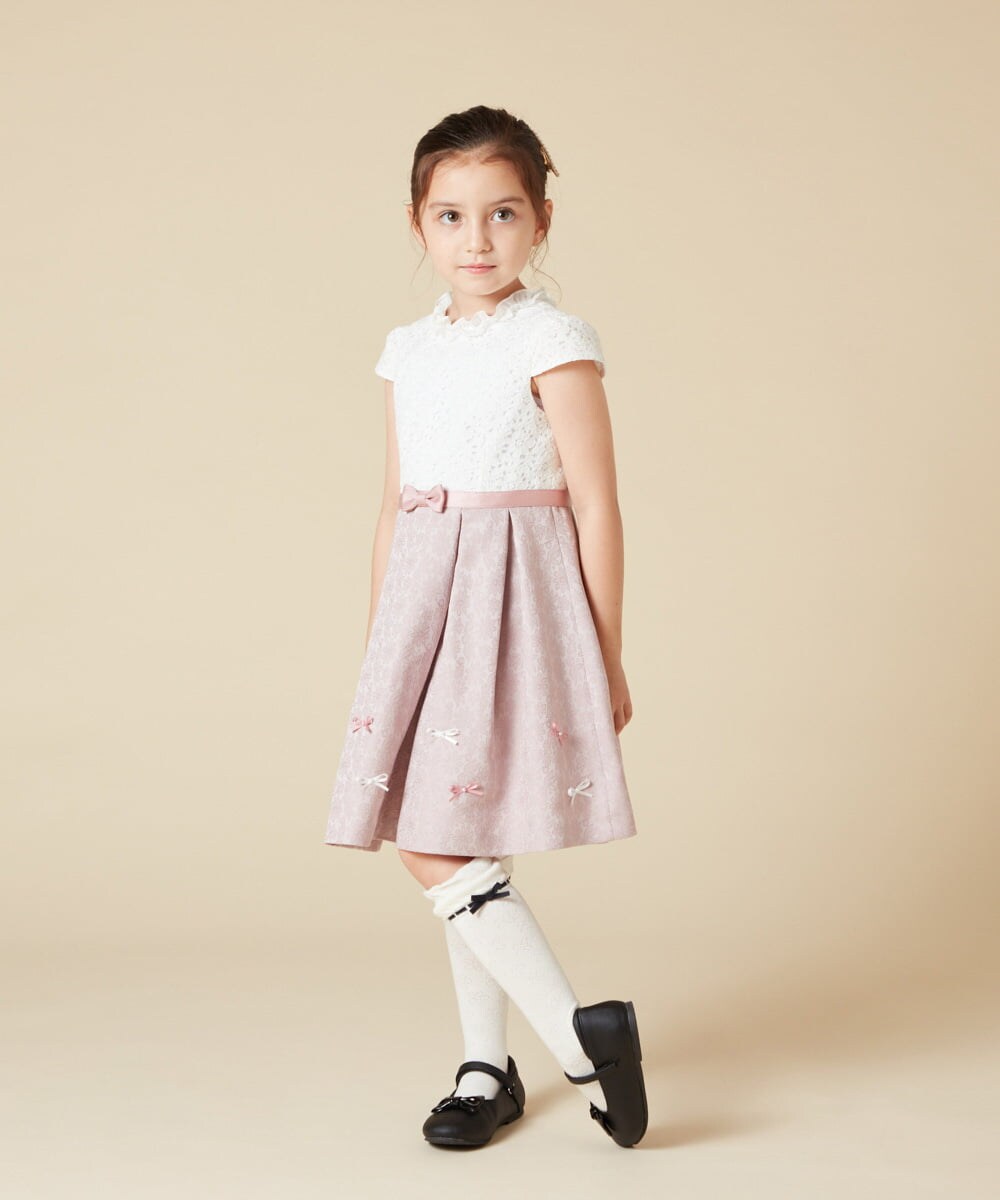 KQECA01129 a.v.v KIDS(アー・ヴェ・ヴェ) [100-130]【結婚式/セレモニー/オケージョン】フラワージャカードワンピース ベージュ