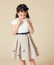 KQECA01129 a.v.v KIDS(アー・ヴェ・ヴェ) [100-130]【結婚式/セレモニー/オケージョン】フラワージャカードワンピース ベージュ