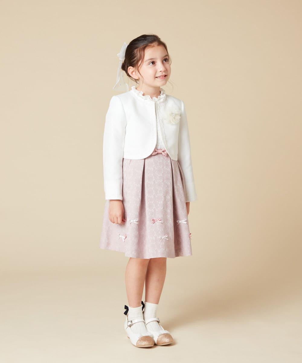 KQECA01129 a.v.v KIDS(アー・ヴェ・ヴェ) [100-130]【結婚式/セレモニー/オケージョン】フラワージャカードワンピース ベージュ