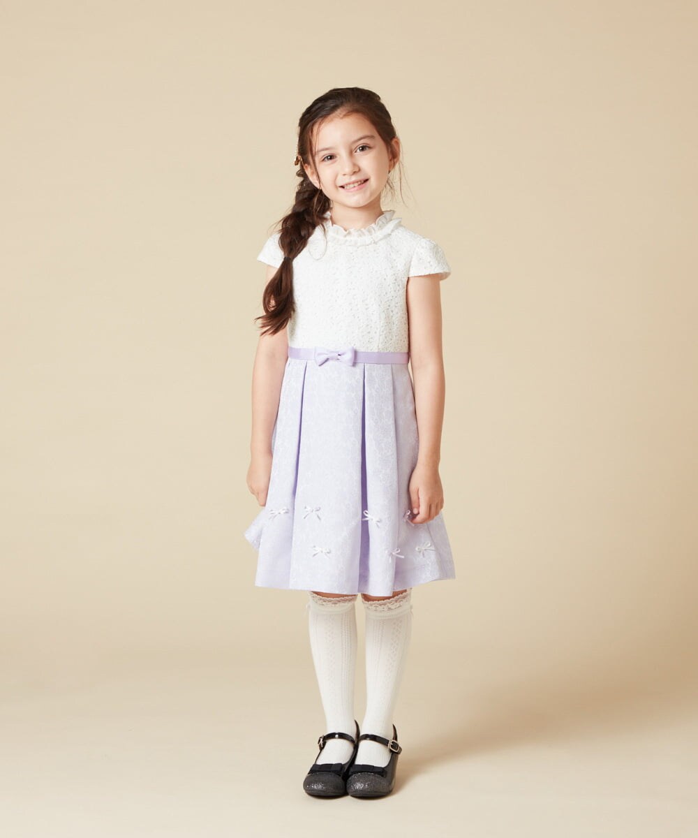 KQECA01129 a.v.v KIDS(アー・ヴェ・ヴェ) [100-130]【結婚式/セレモニー/オケージョン】フラワージャカードワンピース ベージュ