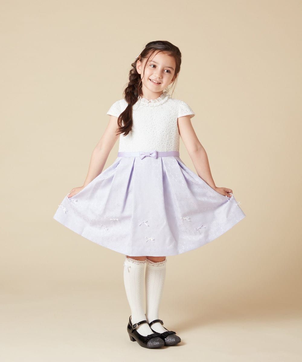 KQECA01129 a.v.v KIDS(アー・ヴェ・ヴェ) [100-130]【結婚式/セレモニー/オケージョン】フラワージャカードワンピース ベージュ